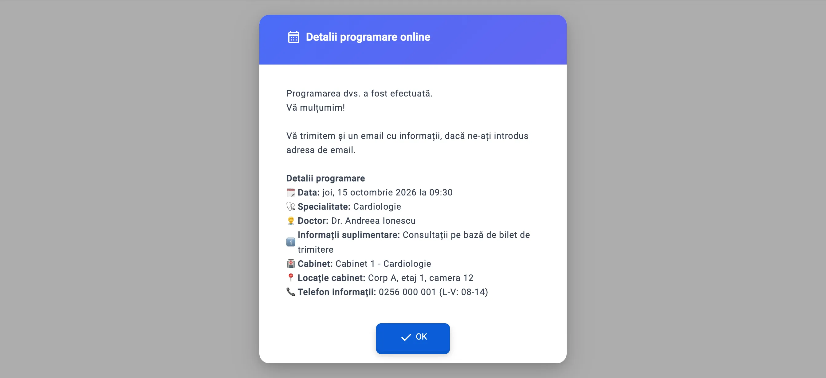 Confirmarea programării