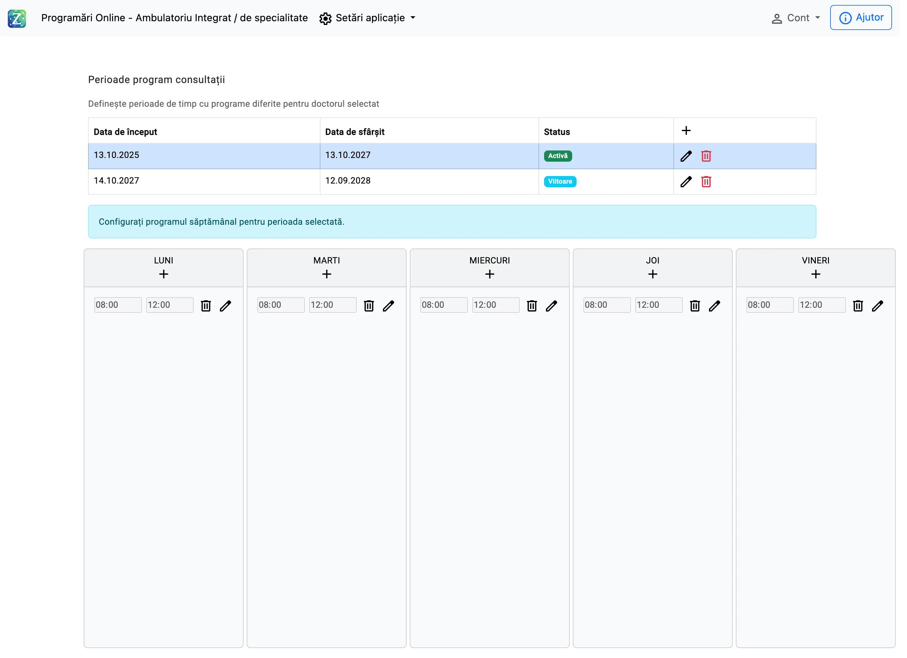 Configurare program