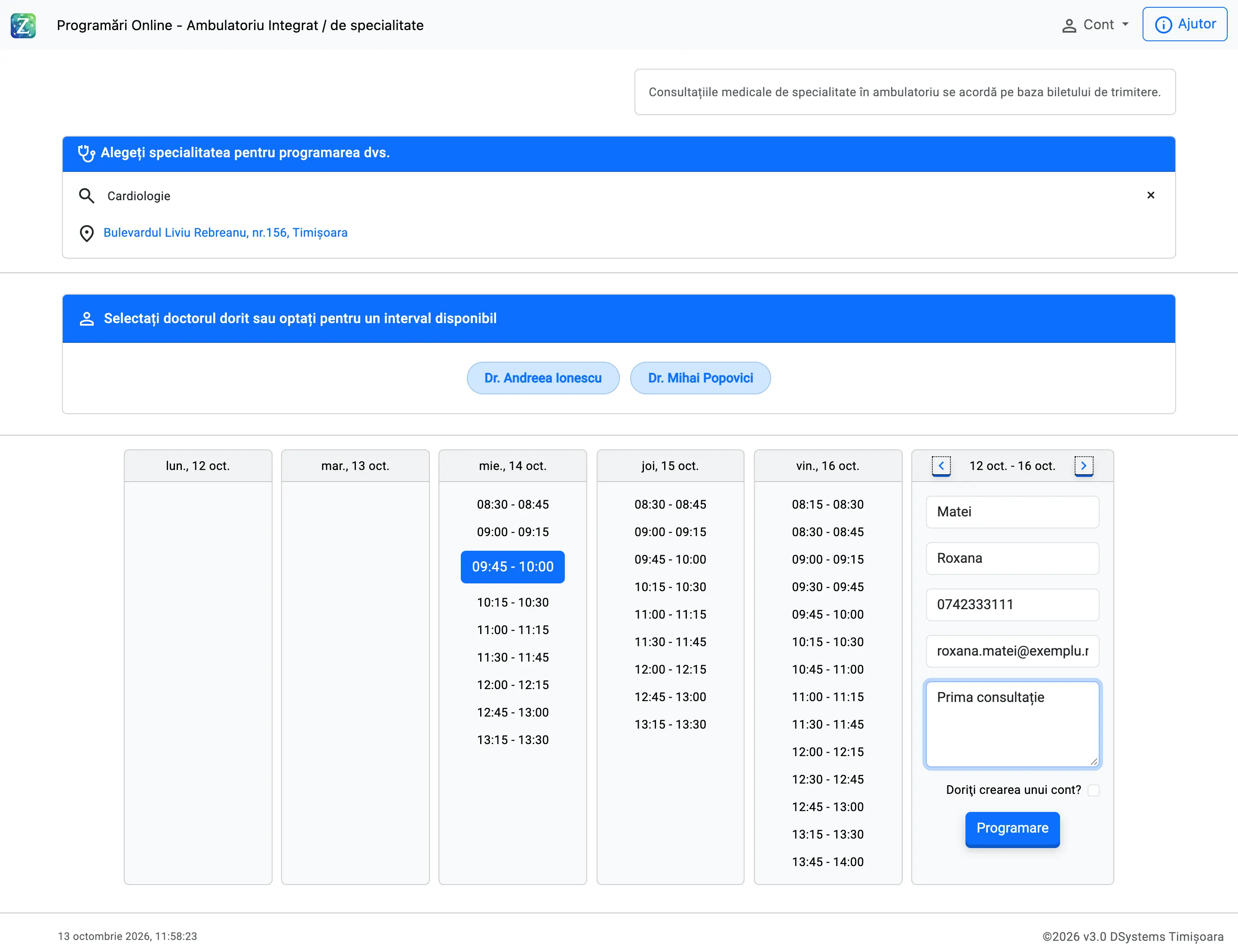 Formularul de programare