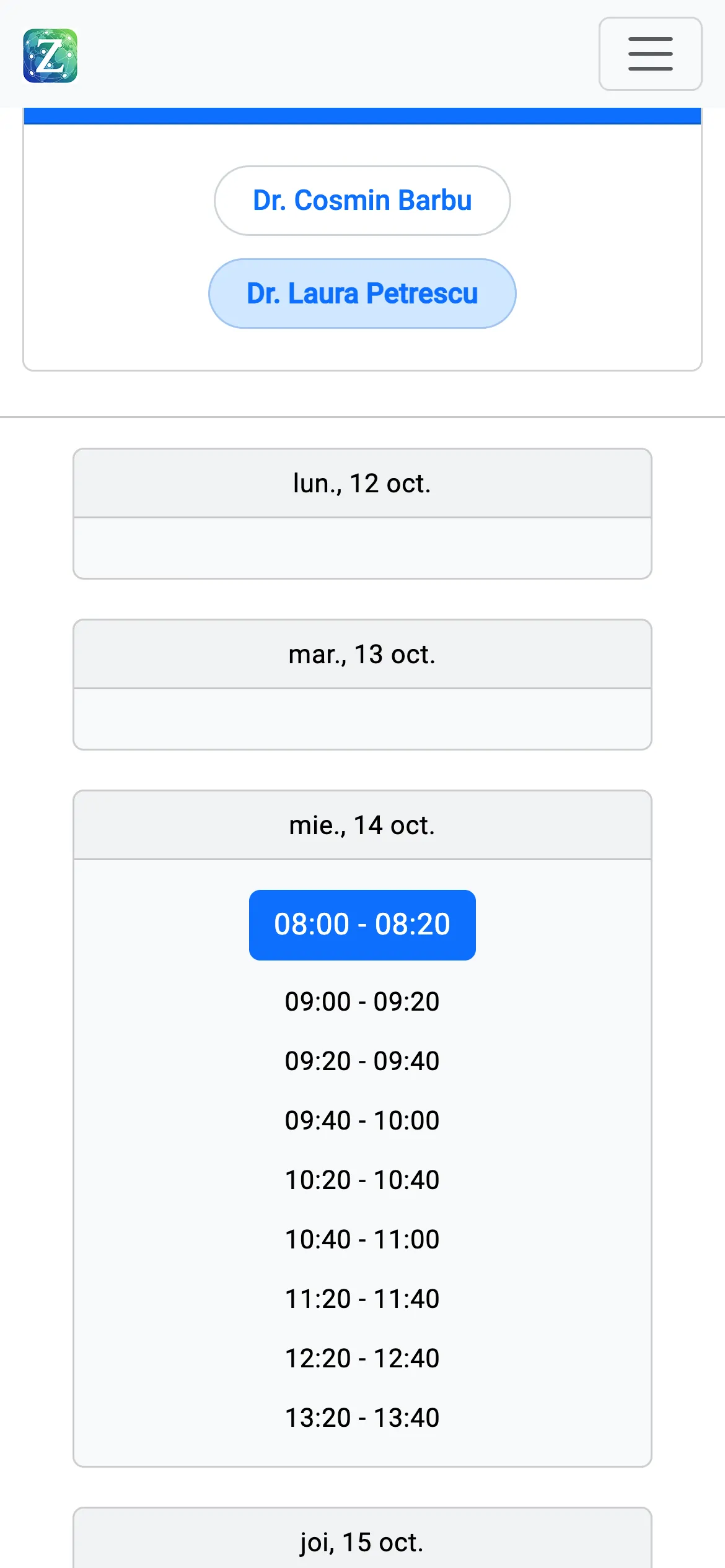 Alegerea medicului și a orei pe telefon